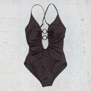 Magicsuit One Piece Plunging Neckline Ring Hardware Detail Tummy Control Size 10